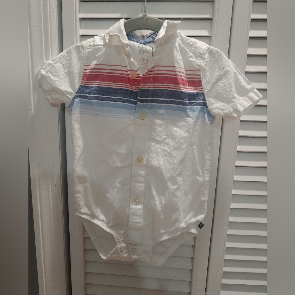 Osh Kosh Bgosh Striped Button Down Short Sleeve Baby Bodysuit / 12-18 Months